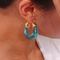 1 Pair Simple Style U Shape Stainless Steel Arylic Plating 18k Gold Plated Women's Hoop Earrings main image 2