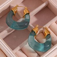 1 Pair Simple Style U Shape Stainless Steel Arylic Plating 18k Gold Plated Women's Hoop Earrings main image 3