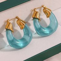 1 Pair Simple Style U Shape Stainless Steel Arylic Plating 18k Gold Plated Women's Hoop Earrings main image 1