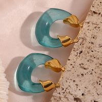 1 Pair Simple Style U Shape Stainless Steel Arylic Plating 18k Gold Plated Women's Hoop Earrings main image 4