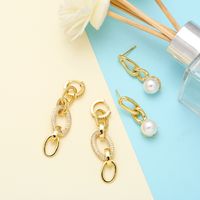 1 Pair Fashion Oval Copper Plating Inlay Pearl Zircon Drop Earrings main image 1