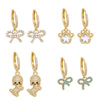 1 Pair Cute Dog Paw Print Bow Knot Copper Plating Inlay Zircon Drop Earrings main image 1