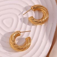 1 Pair Retro C Shape Twist Plating Stainless Steel 18k Gold Plated Ear Studs main image 3