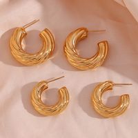 1 Pair Retro C Shape Twist Plating Stainless Steel 18k Gold Plated Ear Studs main image 1