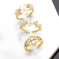 1 Piece Fashion Flower Copper Plating Inlay Zircon Open Ring main image 1