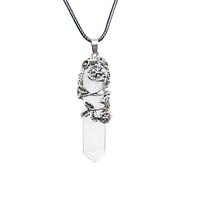 Foreign Trade Ornament Natural Stone Bullet Crystal Single Tip Hexagon Prism Pendant Rose Plum Necklace sku image 1