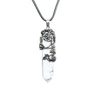 Foreign Trade Ornament Natural Stone Bullet Crystal Single Tip Hexagon Prism Pendant Rose Plum Necklace sku image 2
