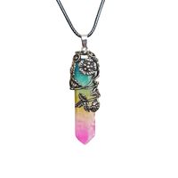 Foreign Trade Ornament Natural Stone Bullet Crystal Single Tip Hexagon Prism Pendant Rose Plum Necklace sku image 3
