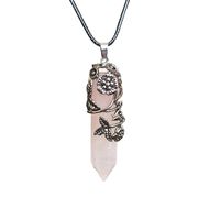 Foreign Trade Ornament Natural Stone Bullet Crystal Single Tip Hexagon Prism Pendant Rose Plum Necklace sku image 6