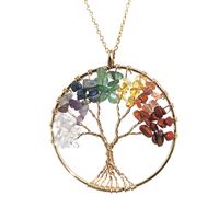 7-color Reiki Natural Stone Crystal Gravel Pachira Macrocarpa Hand-wound Tree Of Life Pendant Necklace Ornament main image 5