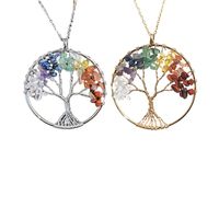 7-color Reiki Natural Stone Crystal Gravel Pachira Macrocarpa Hand-wound Tree Of Life Pendant Necklace Ornament main image 1