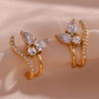 1 Pair Simple Style Water Droplets Stainless Steel Plating Inlay Zircon Ear Studs main image 4