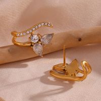 1 Pair Simple Style Water Droplets Stainless Steel Plating Inlay Zircon Ear Studs main image 3