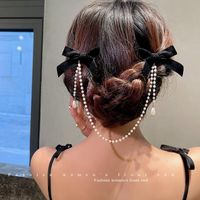 Princess Bow Knot Imitation Pearl Chain Hair Clip 1 Piece sku image 1