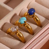 1 Piece Artistic Oval Stainless Steel Plating Inlay Natural Stone Zircon Rings main image 4