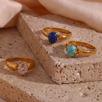 1 Piece Artistic Oval Stainless Steel Plating Inlay Natural Stone Zircon Rings main image 1