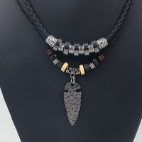 1 Piece Fashion Leaf Alloy Leather Rope Haematite Plating Men's Layered Necklaces main image 1