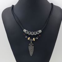 1 Piece Fashion Leaf Alloy Leather Rope Haematite Plating Men's Layered Necklaces sku image 1
