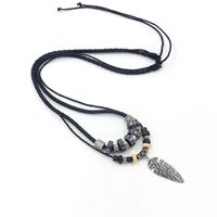 1 Piece Fashion Leaf Alloy Leather Rope Haematite Plating Men's Layered Necklaces main image 2