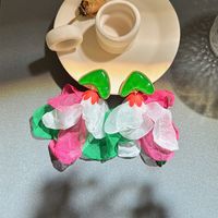1 Pair Original Design Heart Shape Flower Cloth Handmade Women's Drop Earrings sku image 2