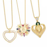 Fashion Virgin Mary Heart Shape Copper 18k Gold Plated Zircon Pendant Necklace In Bulk main image 1