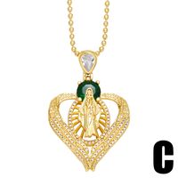 Fashion Virgin Mary Heart Shape Copper 18k Gold Plated Zircon Pendant Necklace In Bulk sku image 3