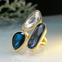 1 Piece Retro Triangle Water Droplets Alloy Plating Inlay Artificial Crystal Gold Plated Women's Rings sku image 5