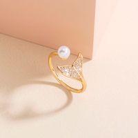 1 Stück Mode Fischschwanz Kupfer Inlay Künstliche Perlen Zirkon Offener Ring main image 3