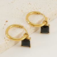 1 Pair Fashion Square Inlay Stainless Steel Zircon 18K Gold Plated Drop Earrings main image 4