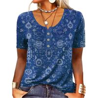 Women's T-shirt Short Sleeve T-shirts Printing Button Vintage Style Ethnic Style Flower main image 5