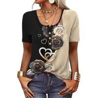 Women's T-shirt Short Sleeve T-shirts Printing Button Vintage Style Ethnic Style Flower main image 3