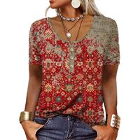Women's T-shirt Short Sleeve T-shirts Printing Button Vintage Style Ethnic Style Flower main image 2