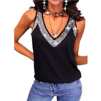 Women's T-shirt Sleeveless Tank Tops Sequins Patchwork Fashion Solid Color main image 5