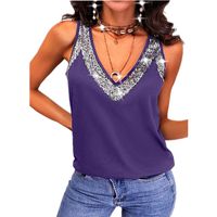 Women's T-shirt Sleeveless Tank Tops Sequins Patchwork Fashion Solid Color main image 4