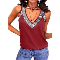 Women's T-shirt Sleeveless Tank Tops Sequins Patchwork Fashion Solid Color main image 2