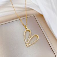 Wholesale Fashion Heart Shape Stainless Steel Copper Inlay Rhinestones Pendant Necklace main image 6