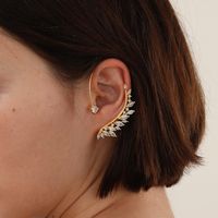 1 Piece Elegant Shiny Leaf Copper Plating Inlay Zircon 18k Gold Plated Ear Clips main image 1