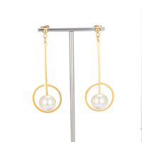 1 Pair Fashion Round Ball Pearl Plating Stainless Steel 18k Gold Plated Drop Earrings main image 5