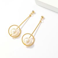 1 Pair Fashion Round Ball Pearl Plating Stainless Steel 18k Gold Plated Drop Earrings main image 4