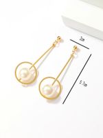 1 Pair Fashion Round Ball Pearl Plating Stainless Steel 18k Gold Plated Drop Earrings main image 3