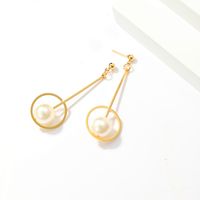 1 Pair Fashion Round Ball Pearl Plating Stainless Steel 18k Gold Plated Drop Earrings main image 2