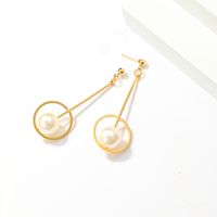 1 Paire Mode Rond Balle Perle Placage Acier Inoxydable Plaqué Or 18k Boucles D'oreilles main image 2