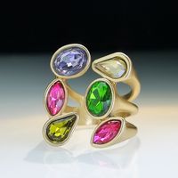 Exaggerated Oval Water Droplets Alloy Plating Inlay Artificial Gemstones Gold Plated Women's Open Ring main image 1