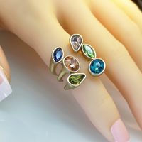 Exaggerated Oval Water Droplets Alloy Plating Inlay Artificial Gemstones Gold Plated Women's Open Ring main image 2