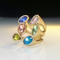 Exaggerated Oval Water Droplets Alloy Plating Inlay Artificial Gemstones Gold Plated Women's Open Ring main image 3