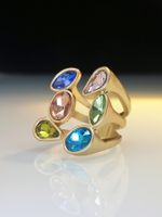 Exaggerated Oval Water Droplets Alloy Plating Inlay Artificial Gemstones Gold Plated Women's Open Ring sku image 4