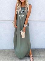 Women's Regular Dress Elegant Round Neck Printing Sleeveless Swan Maxi Long Dress Daily main image 1