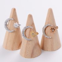304 Stainless Steel 18K Gold Plated Elegant Korean Style Plating Inlay Star Moon Fish Tail Acrylic Rhinestones Open Ring main image 3