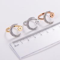 304 Stainless Steel 18K Gold Plated Elegant Korean Style Plating Inlay Star Moon Fish Tail Acrylic Rhinestones Open Ring main image 4