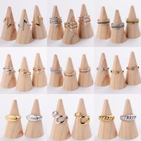 304 Stainless Steel 18K Gold Plated Fashion Inlay Heart Shape Chains Print Artificial Rhinestones Wave Ring main image 1